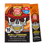 Salted Caramel Skull-Crushing Instant Coffee 10-pouch box and single stick pack