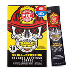 Skull-Crushing Instant Espresso Coffee 10-pouch box and single stick pack