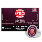 Black Cherry Bourbon Infused Coffee Pods horizontal box with a single pod, front view
