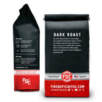 Dark Roast Coffee bag side and back views showing the package information