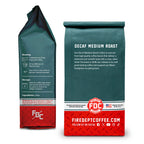 Decaf Coffee bag side and back views showing the package information