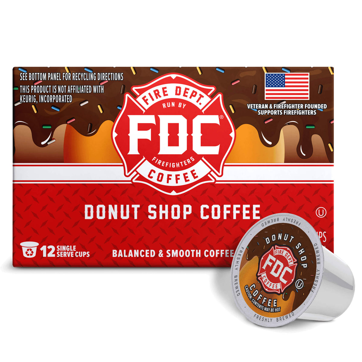 Donut Shop Coffee Pods horizontal box with a single pod, front view