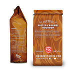 Salted Caramel Bourbon Infused Coffee bag side and back views showing the package information