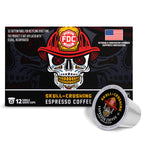 Skull-Crushing Espresso Pods horizontal box with a single pod, front view