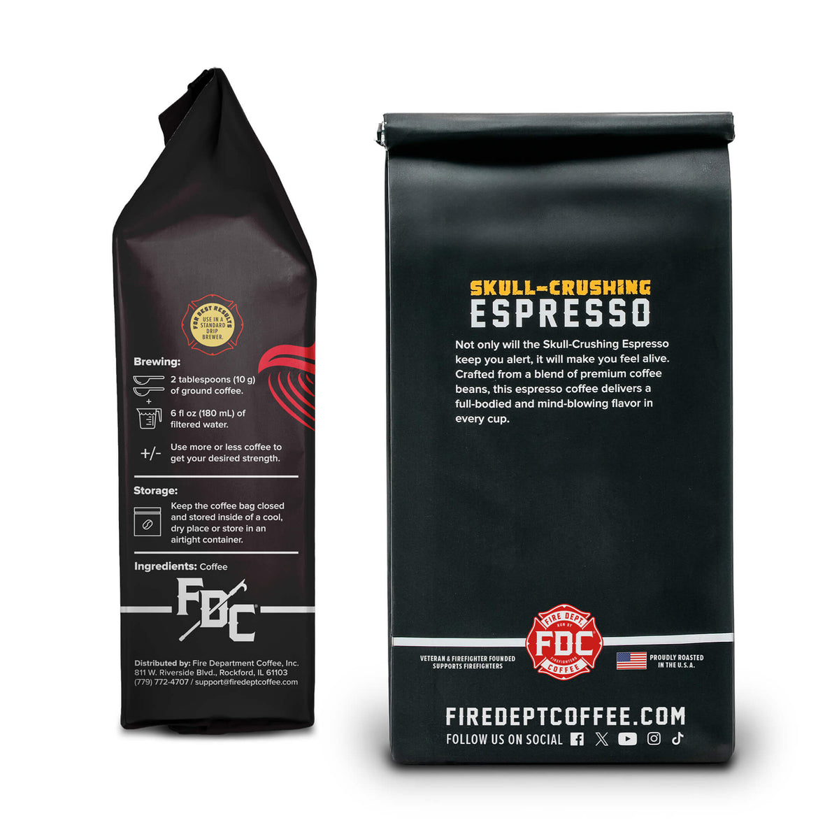 Skull-Crushing Espresso bag side and back views showing the package information