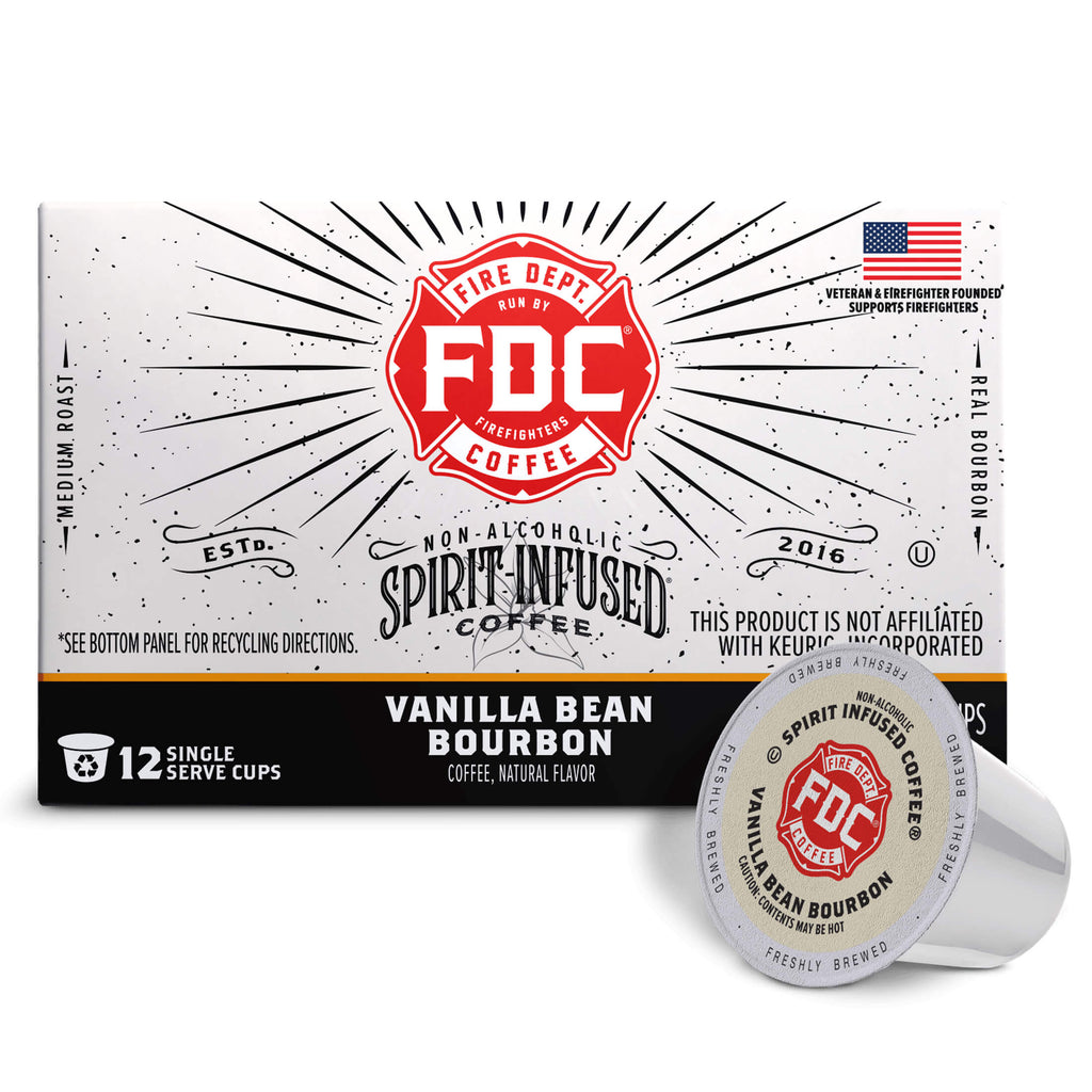 Vanilla Bean Bourbon Infused Coffee Pods horizontal box with a single pod, front view