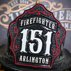 Custom 1st Due leather helmet shield for company identity