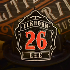 Leather firefighter helmet front 1st Due custom shield