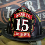 Custom firefighter helmet shield 1st Due design for rank and company