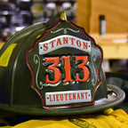 Firefighter helmet shield custom 1st Due traditional leather