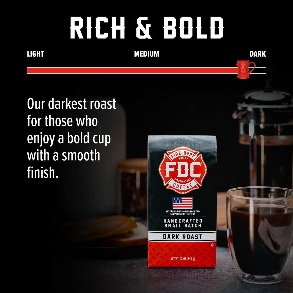 Dark Roast Coffee bag with roast level and flavor guide