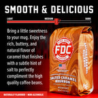 Salted Caramel Bourbon Infused Coffee bag with roast level and flavor guide
