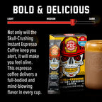 Skull-Crushing Instant Espresso Coffee flavor guide with a glass of coffee