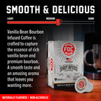 Vanilla Bean Bourbon Infused Coffee Pods box and pod with a flavor guide