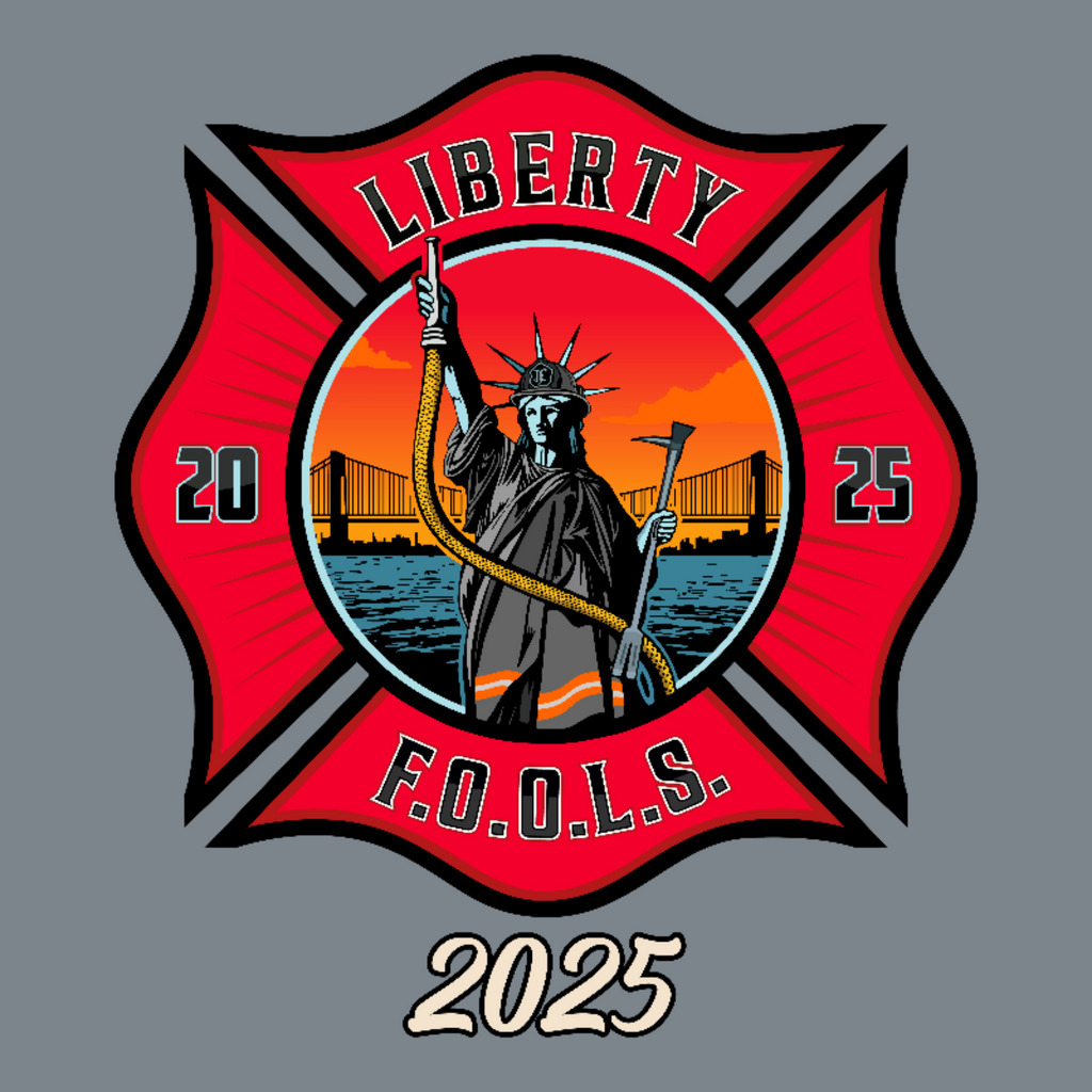 Liberty City FOOLS firefighter hat with custom logo – designed for FOOLS members and firehouse pride.