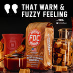 Salted Caramel Bourbon Infused Coffee bag featured in a customer testimonial graphic