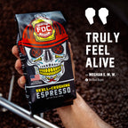 Skull-Crushing Espresso bag featured in a customer testimonial graphic
