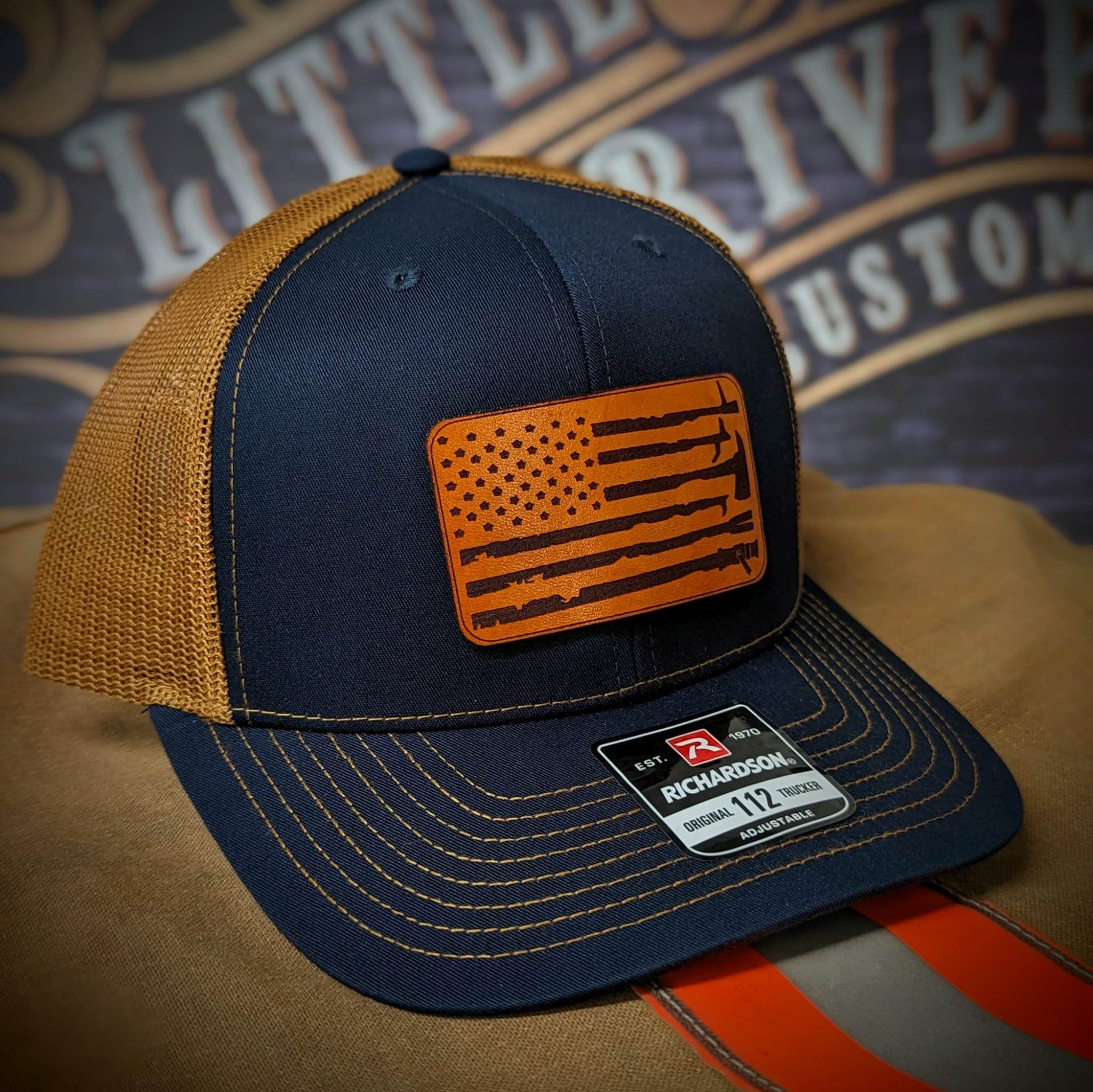 Custom firefigther hat with fire ground tools leather patch