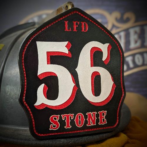 Fire Helmet Shield, Flag Helmet Shields, Firefighter Helmet Shield, Red Line Helmet Shield, Leather Fire Shields, Fire Helmet Fronts, Leather Fire Shields, Custom Leather Shields, Leather Helmet Fronts, custom leather front, GB shields