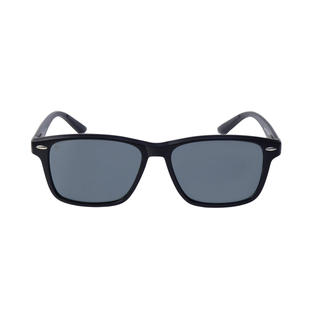 Frontline Optics Loma black sunglasses with dark lenses, straight front view