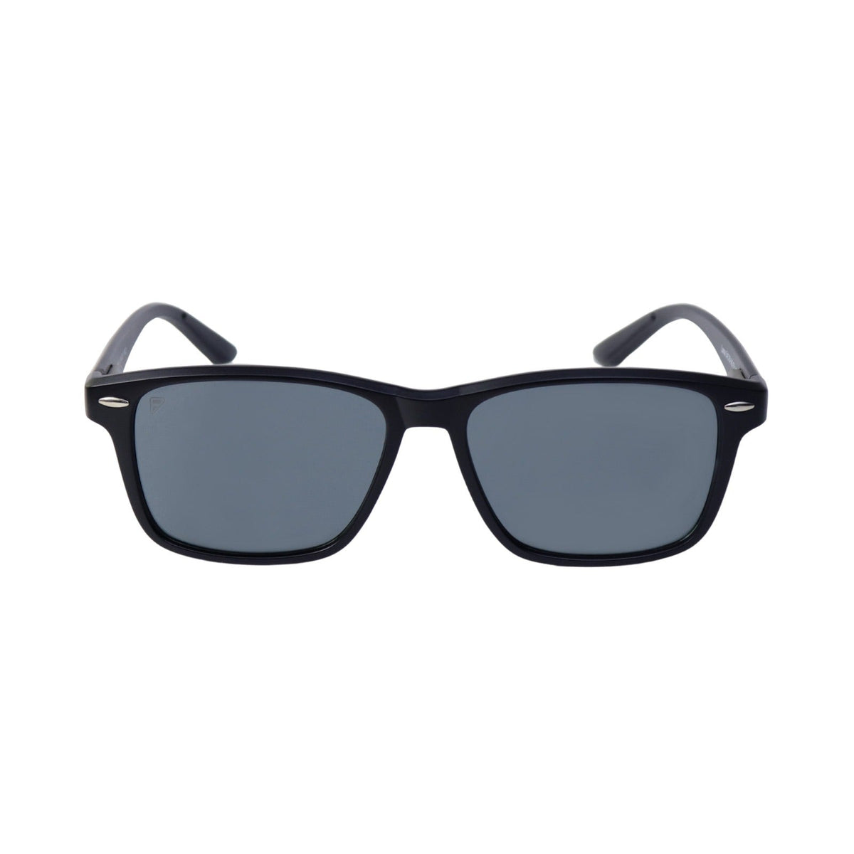 Frontline Optics Loma black sunglasses with dark lenses, straight front view