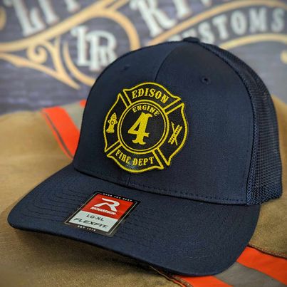 Fire shield hat, Custom Richardson Maltese Cross fire department hat, first responder hats, firefighter leather patch hats, Custom firefighter hats, fireman gifts, Fire shield hat Thin red line hats, Custom fire department hats, leather head, Non-Painted Custom Maltese Leather Patch Hat