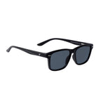 Frontline Optics Loma black sunglasses at an angle with the left arm extended