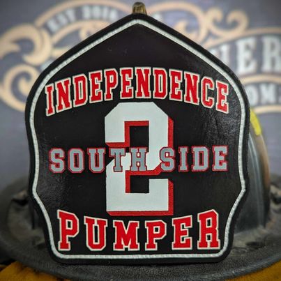 Custom genuine leather fire helmet front, Custom helmet front, custom leather helmet shield, custom leather, firefighter, first responders, fire gear, helmet front, custom leather helmet shield, fire helmet, GB Shields,