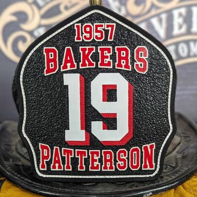 Custom genuine leather fire helmet front, Custom helmet front, custom leather helmet shield, custom leather, firefighter, first responders, fire gear, helmet front, custom leather helmet shield, fire helmet, GB Shields,