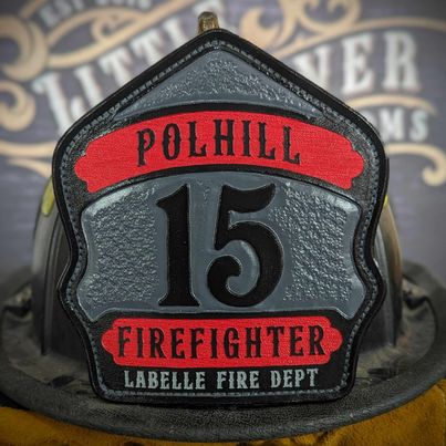 Custom genuine leather fire helmet front, Custom helmet front, custom leather helmet shield, custom leather, firefighter, first responders, fire gear, helmet front, custom leather helmet shield, fire helmet, GB Shields,
