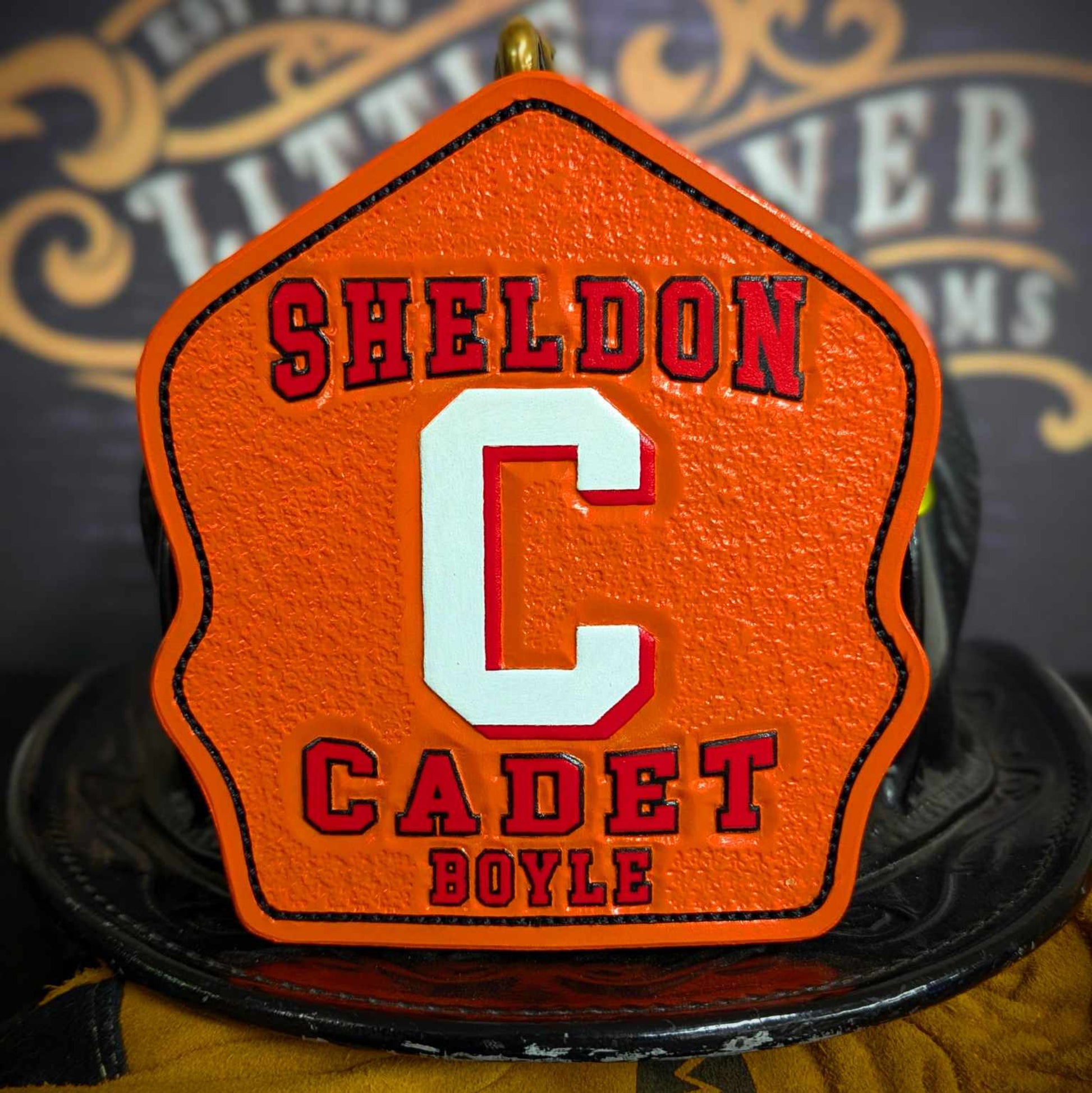 personalized firefighter shield – leather front with pride and function
