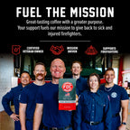 Fire Department Coffee team holding Decaf Coffee in a mission graphic