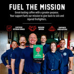 Fire Department Coffee team holding Irish Whiskey Infused Coffee in a mission graphic