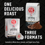 Vanilla Bean Bourbon Infused Coffee Pods box and pod beside a matching coffee bag in a format comparison