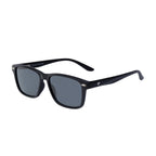 Frontline Optics Loma black sunglasses at an angle with the right arm extended
