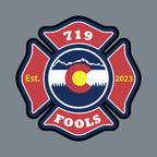719 FOOLS leather patch firefighter hat – custom design with helmet skull and axes on Richardson hat