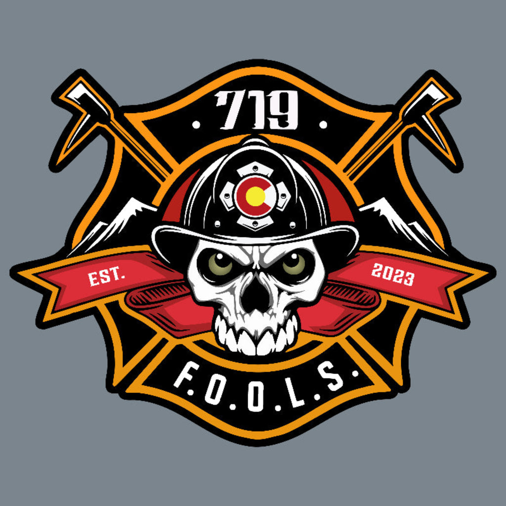 Firefighter hat with FOOLS 719 skull patch – custom leather detail on Richardson SM-MD Flexfit