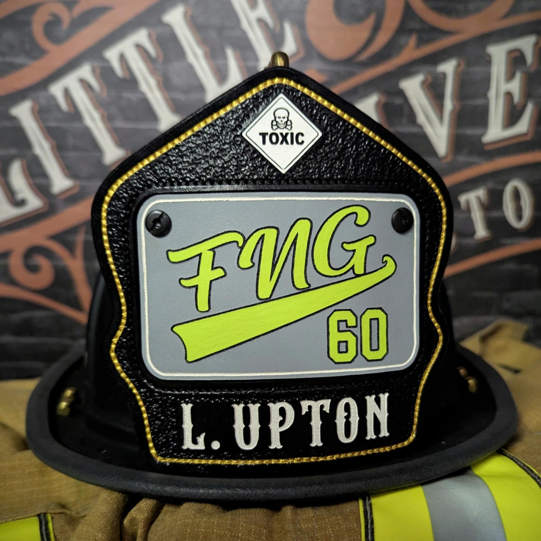 Personalized leather passport shield for firefighter helmets β perfect for station pride and ID clarity