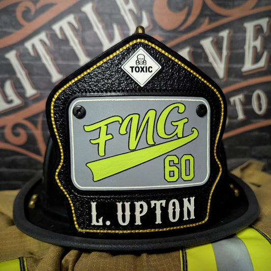 Personalized leather passport shield for firefighter helmets – perfect for station pride and ID clarity