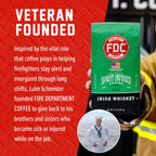 Irish Whiskey Infused Coffee packaging beside the Fire Department Coffee founder story