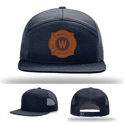 Richardson hat with Waukee Fire Department leather patch – established 1938 firefighter design
