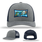 Richardson hat with leather patch featuring Newton NC mural artwork from downtown.