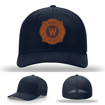 Waukee FD custom hat – leather firefighter patch on premium Richardson base