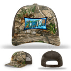 Richardson hat with leather patch featuring Newton NC mural artwork from downtown.