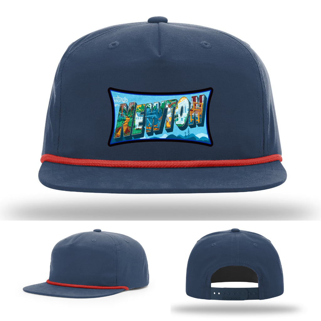 Richardson hat with leather patch featuring Newton NC mural artwork from downtown.