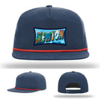 Richardson hat with leather patch featuring Newton NC mural artwork from downtown.