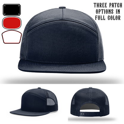 Passport-style leather patch variants shown for custom firefighter Richardson hats – Richardson patch style options for firehouses.