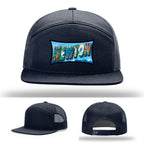Richardson hat with leather patch featuring Newton NC mural artwork from downtown.