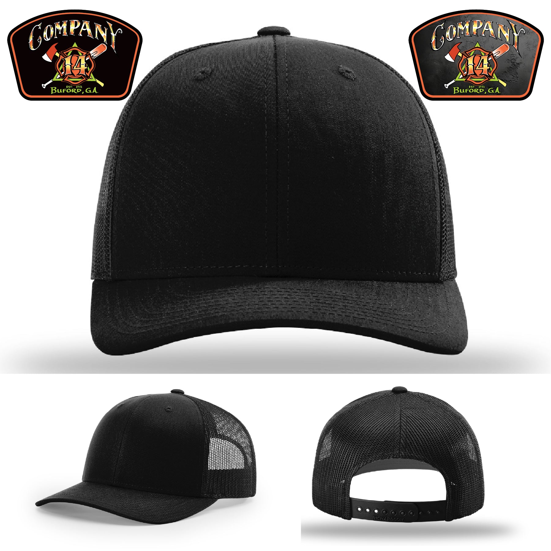 Personalized firefighter hat for Company 14 made for Company 14 identity – showing off firehouse loyalty