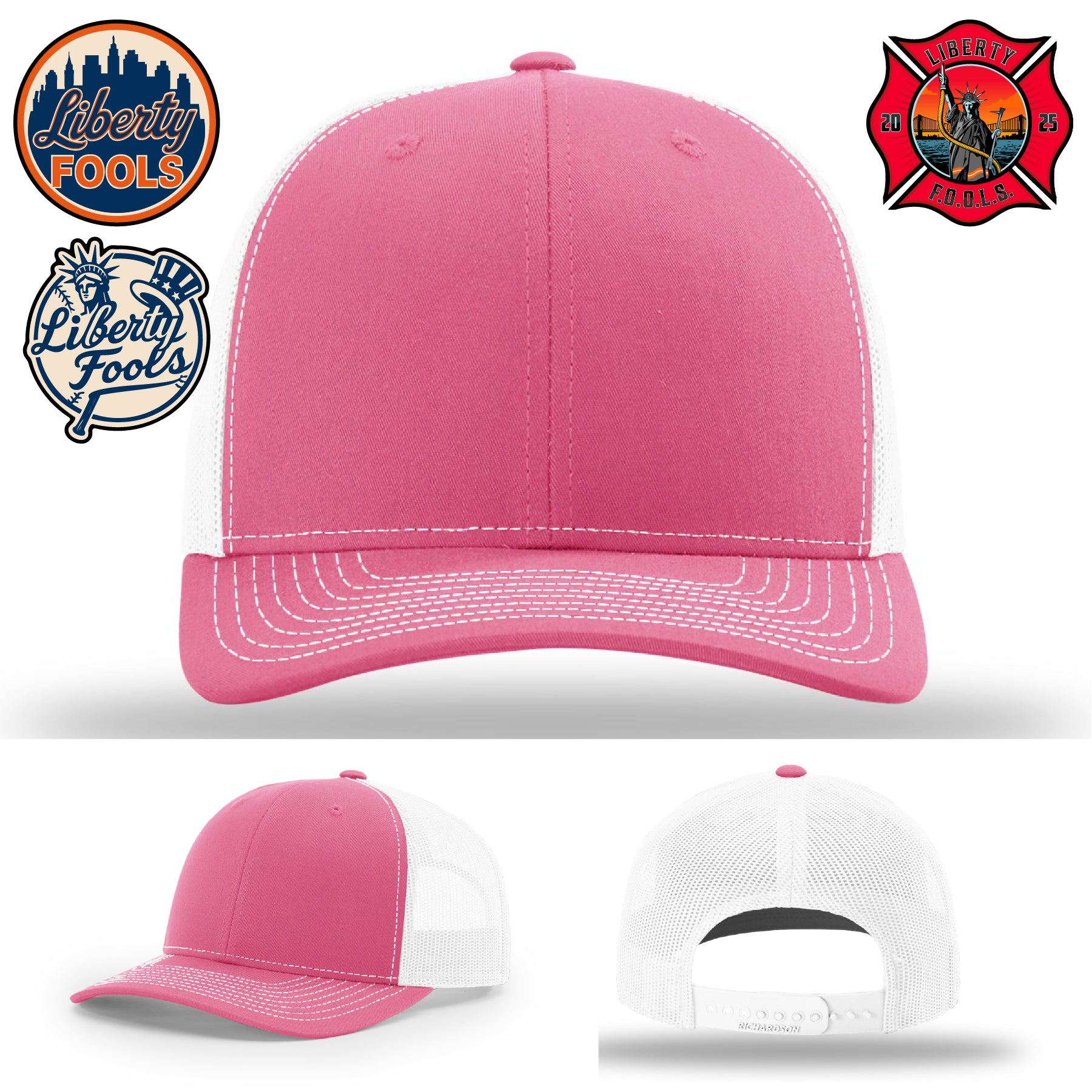Liberty City FOOLS firefighter hat logo variants – displayed variations of FOOLS hat patches. 